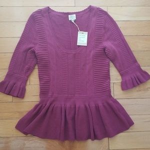 Torn by Ronny Kobo Mauve Pointelle knit peplum top
